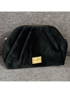 Dolce & Gabbana Women Black Velvet Signature Cosmetic Pouch Makeup Bag New